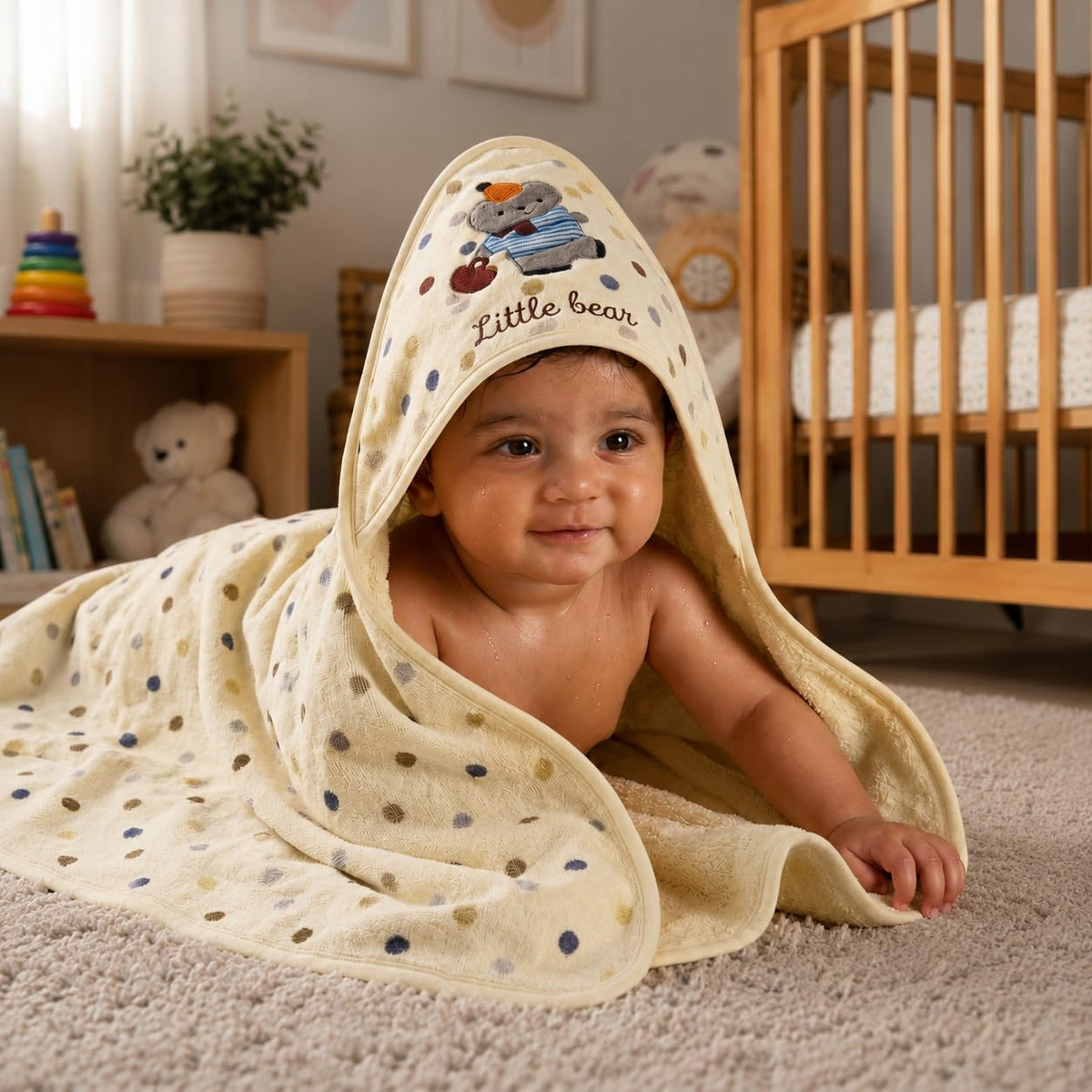 TINYTYKE CuddleWrap Hooded Baby Blanket for Newborn Baby | Cream