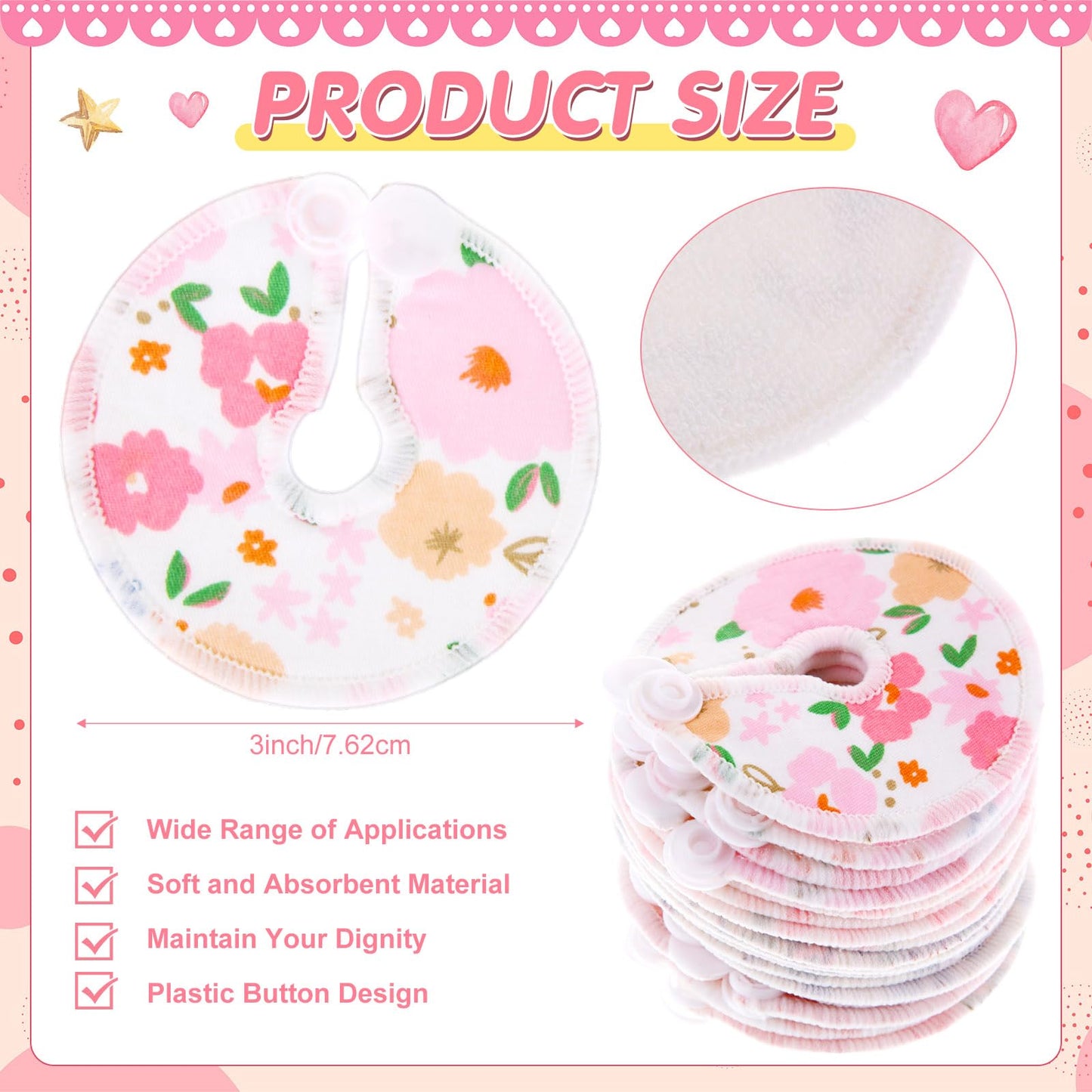 Threlaco 48 Pcs Gtube Button Covers Feeding Tube Pads Holder Abdominal Reusable Accessories Peg Tube Soft Absorbent Breast Feedi