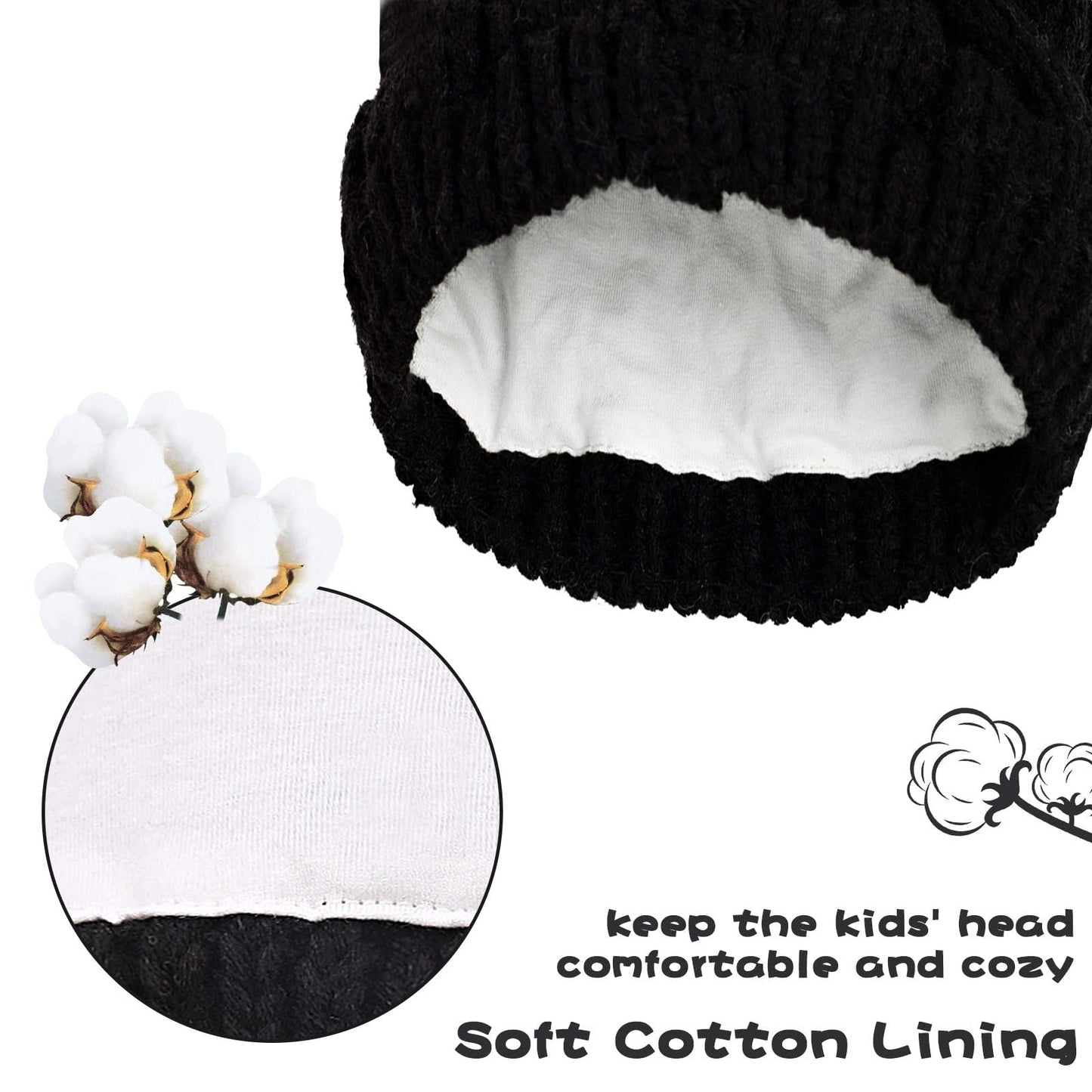 Unisex Baby Toddler Hat And Mitten Set Winter Knitted Thick Warm Beanie Cap Gloves For Infant Boys Girls (Black, M (3-6 Months))