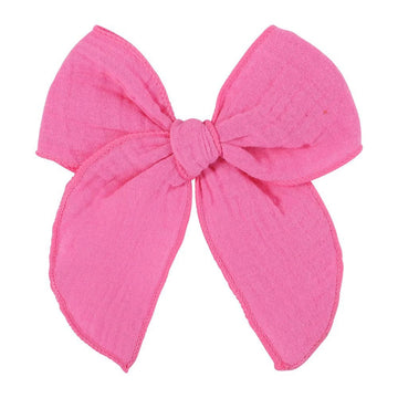 5.5 Inch Hot Pink Fable Hair Bow: Handmade Linen Cotton Hair Clip For Girls - 1 Pcs