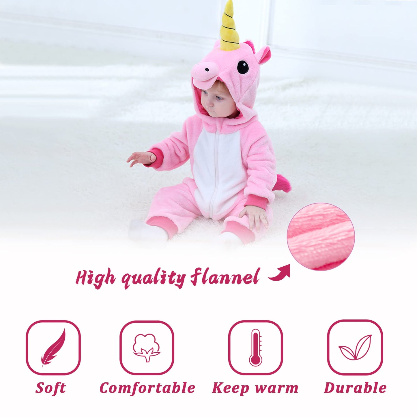 Tonwhar Infant And Toddler Halloween Cosplay Costume Kids' Animal Outfit Snowsuit(6-12 Months,Pink Unicorn)