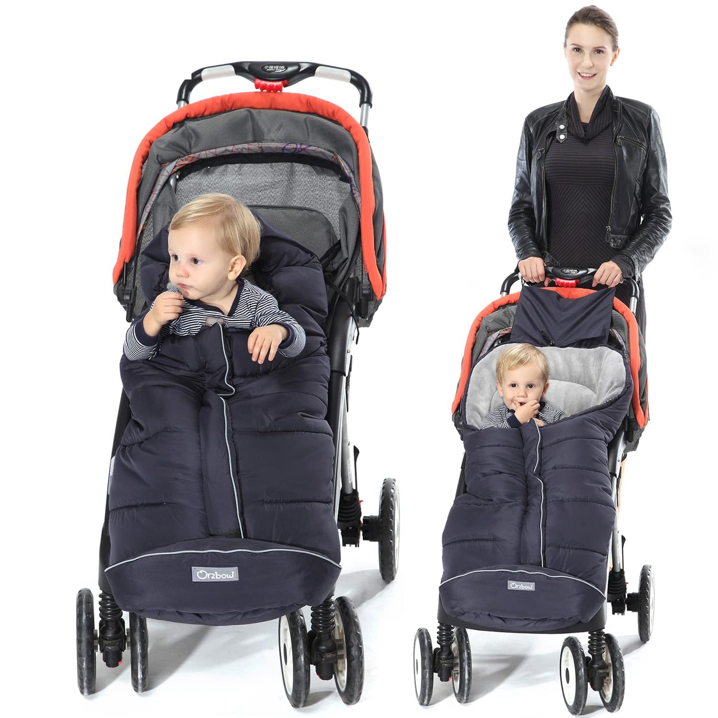 Orzbow Warm Bunting Bag Universal,Stroller Sleeping Bag Cold Weather,Waterproof Toddler Footmuff (Black, Large)