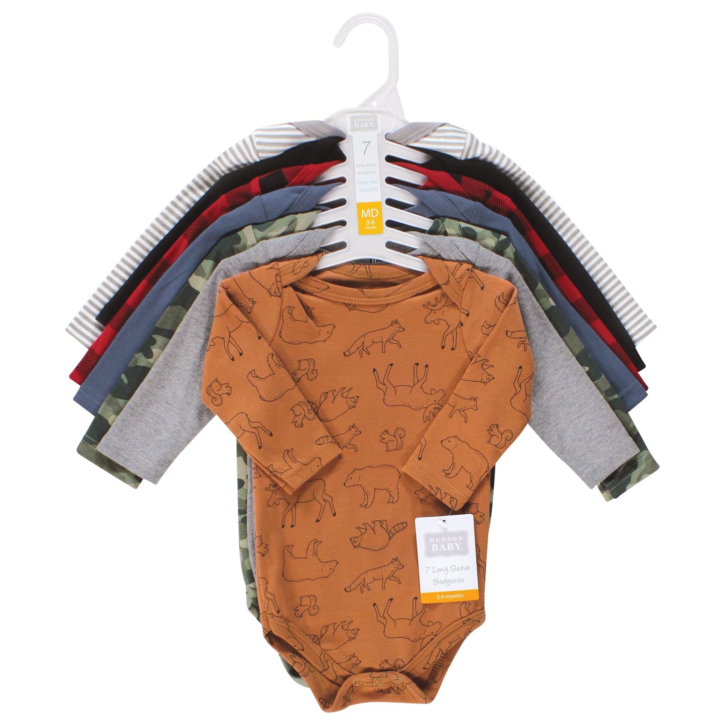 Hudson Baby Unisex Baby Cotton Long-Sleeve Bodysuits, Into The Woods Prints 7-Pack, Preemie