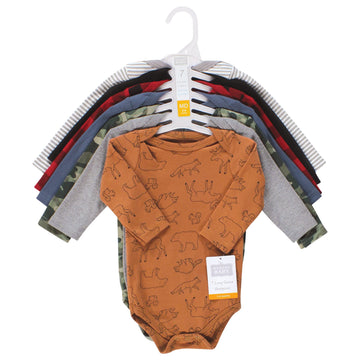 Hudson Baby Unisex Baby Cotton Long-Sleeve Bodysuits, Into The Woods Prints 7-Pack, Preemie