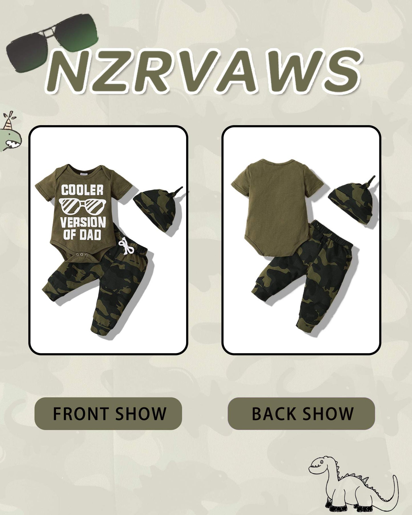 Nzrvaws Baby Boy Clothes Newborn Boy Outfit 3-6 Months Romper Short Sleeve Cooler Version Of Dad Top Camouflage Long Pants Hat 3