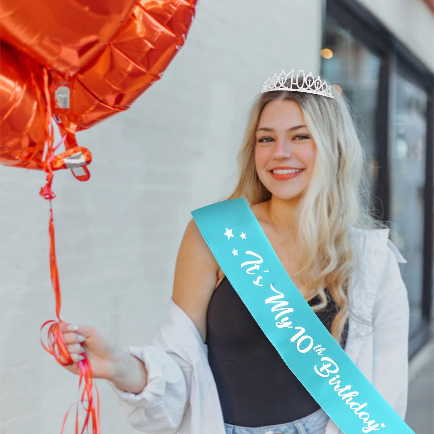 Cavetee Happy 10Th Birthday Sash And Crown 10Th Birthday Decorations For Girls Blue It'S My Birthday Sash For 10Th Birthday Gift