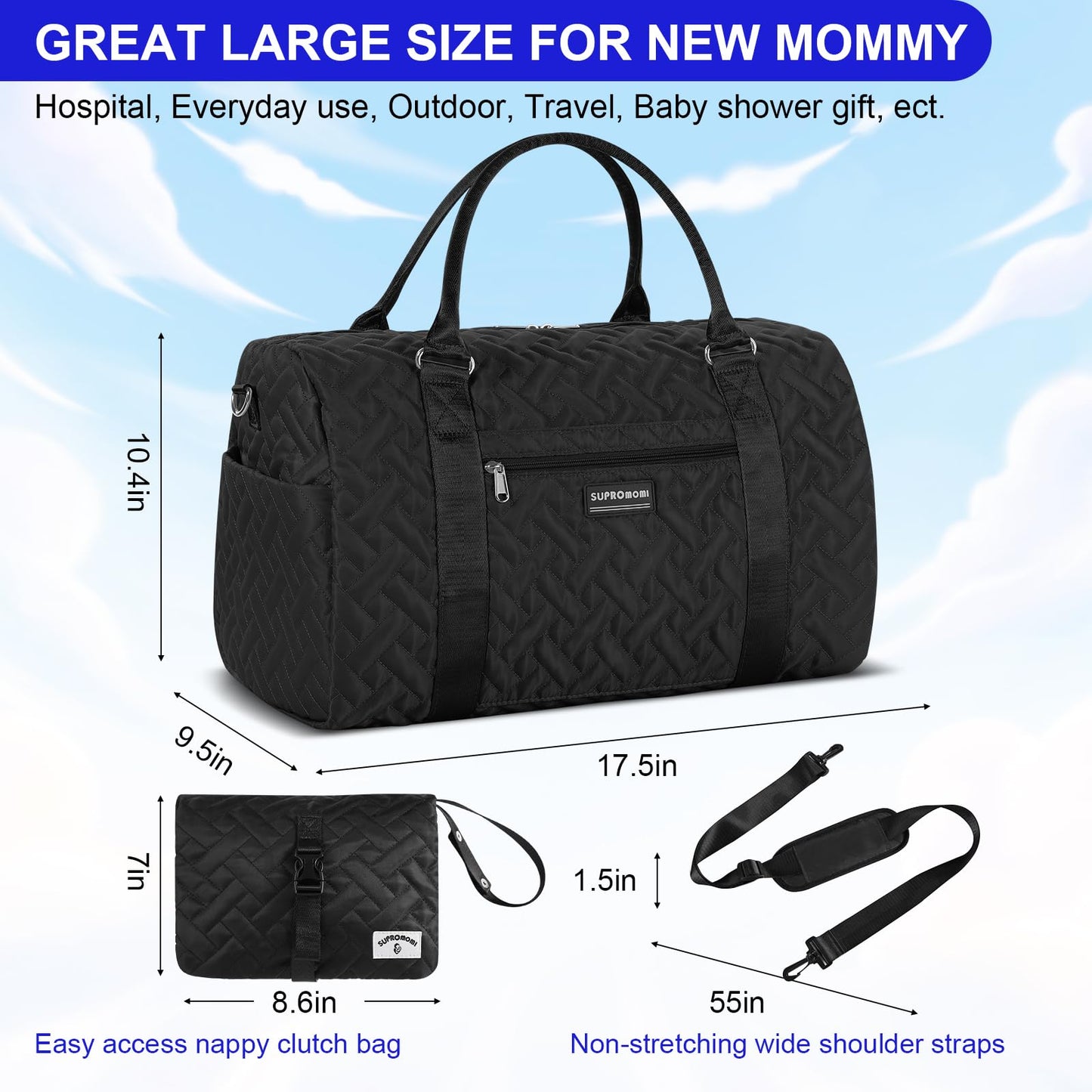 Supromomi Diaper Bag Tote: Large Capacity Mommy Bag, Baby Bag, Weekend Travel Diaper Bags For Boy And Girl, Mom Hospital Bag, Tw
