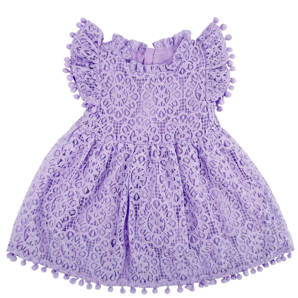 Bgfks Baby Girl Tutu Dress Elegant Lace Pom Pom Flutter Sleeve With Flower Headband Set(Purple,3T)