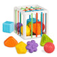 Aprilwolf Montessori Toys for 1 Year Old, Cube Bin & 6 Sensory Shape Blocks, Baby Toys 12-18 Months, Developmental Infant Birthd