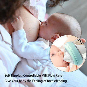 Yanyoyo Natural Glass Baby Bottle For Breastfeeding Babies, 5.4Oz Anti-Colic Baby Bottle With Natural Response Nipple(S), Clear,