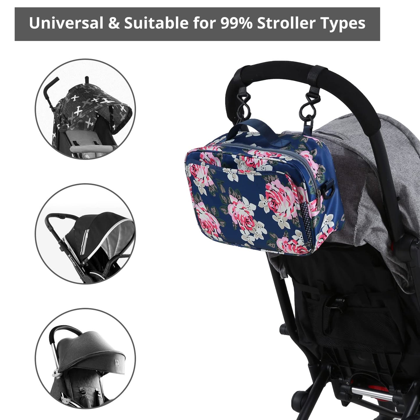 Gogoso Baby Stroller Organizer Bag With Insulated Pocket, Universal Fit Most Strollers, Space For Diapers, Wipes & Toys