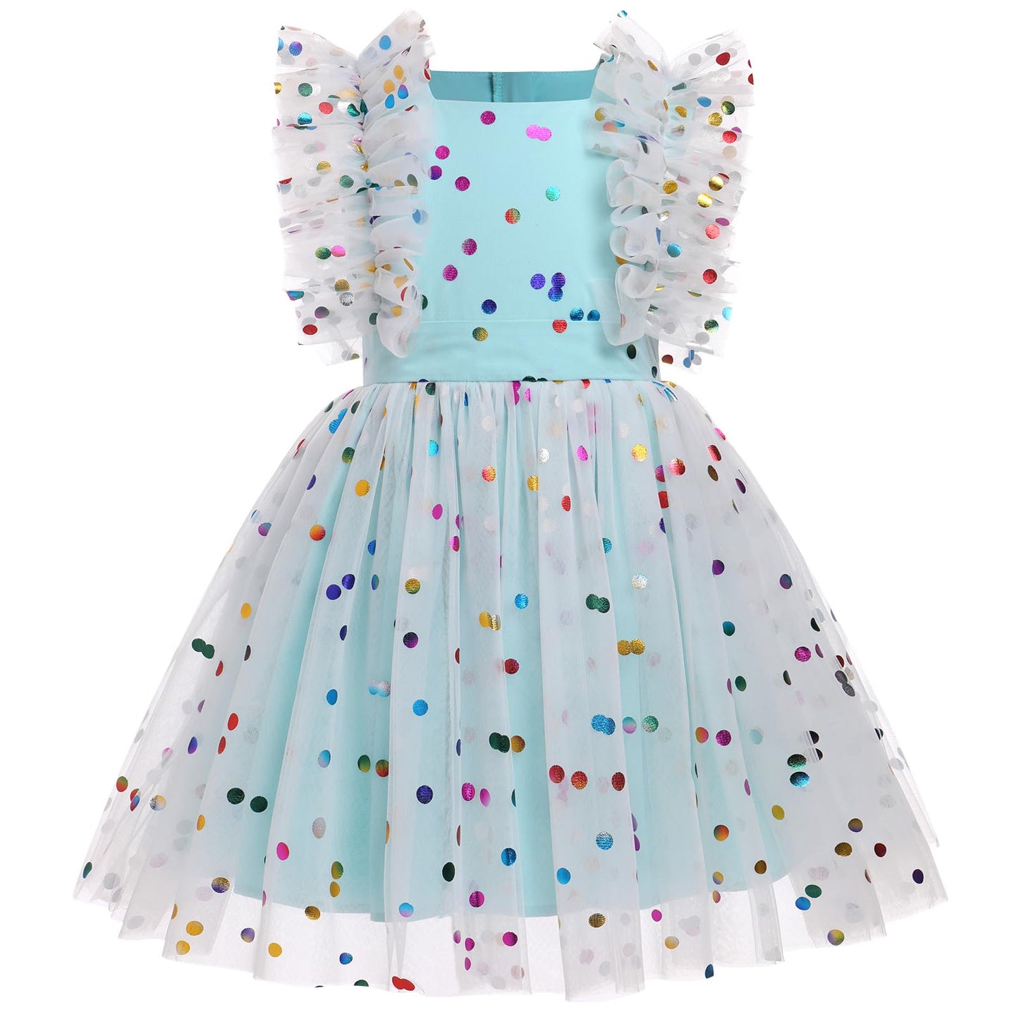 Ibtom Castle Baby Girl Blue Dress: Flower Girl Dress Toddler Sequin Birthday Cake Smash Infant Ruffled Polka Dots Embroidered We