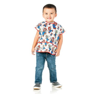 Bumkins Junior Bib, Short Sleeve Toddler Bib, Smock For Kids 1-3 Years, Waterproof Fabric, Nintendo Mario & Luigi