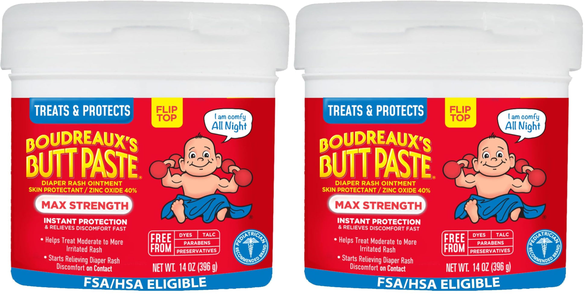 Boudreauxs Butt Paste Maximum Strength Diaper Rash Cream, Ointment for Baby, 14 oz Flip-Top Jar (Pack of 2)