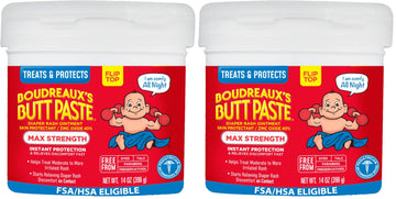 Boudreauxs Butt Paste Maximum Strength Diaper Rash Cream, Ointment for Baby, 14 oz Flip-Top Jar (Pack of 2)