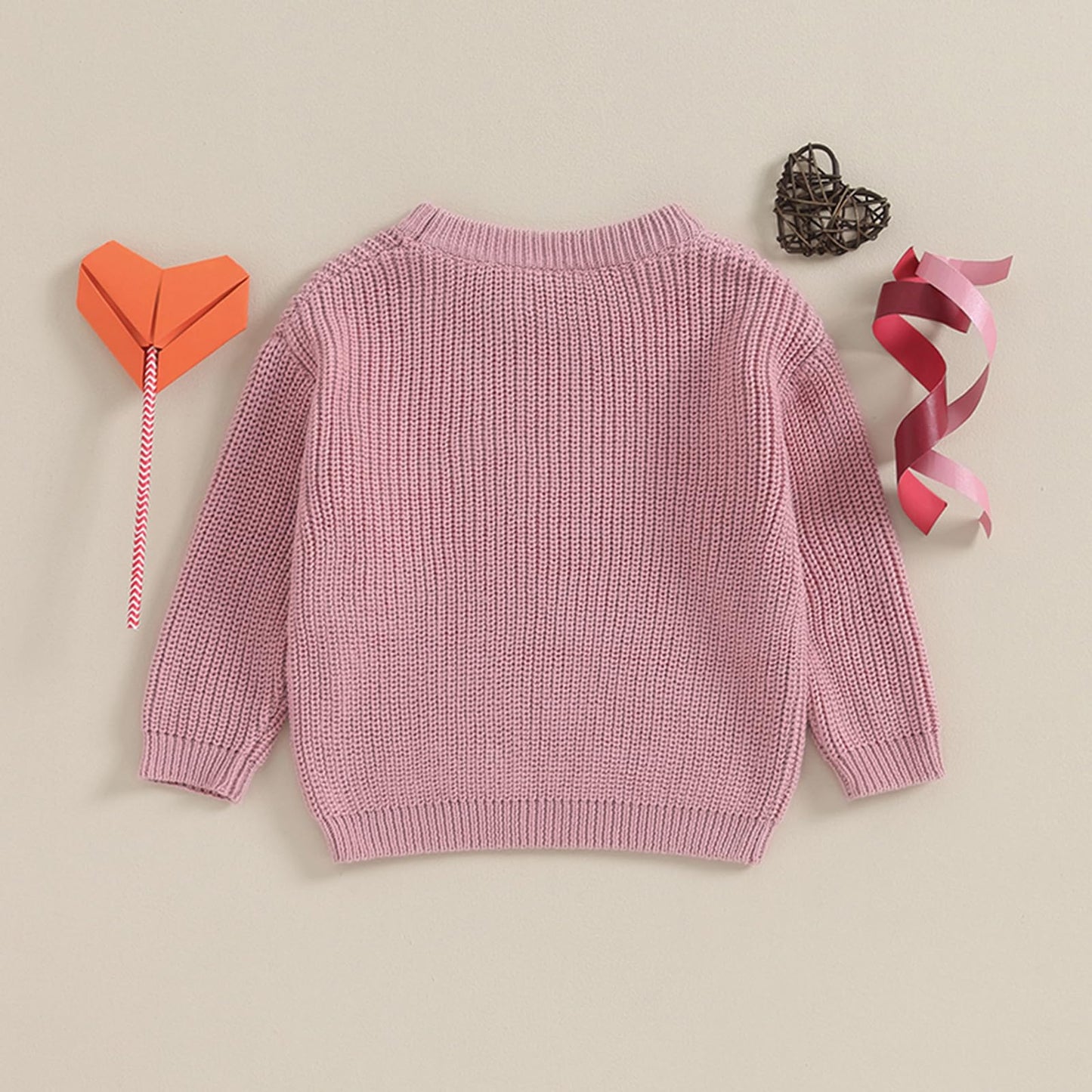 Baby Girl Cute Long Sleeve Crew Neck Love Embroidery Sweater Toddler Valentine Day Outfits (Rose Pink Love, 3-4 Years)