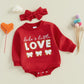 Lagkiyoj Newborn Baby Girl Valentines Day Outfit Letter Embroidery Oversized Sweatshirt Bubble Romper Infant Spring Clothes
