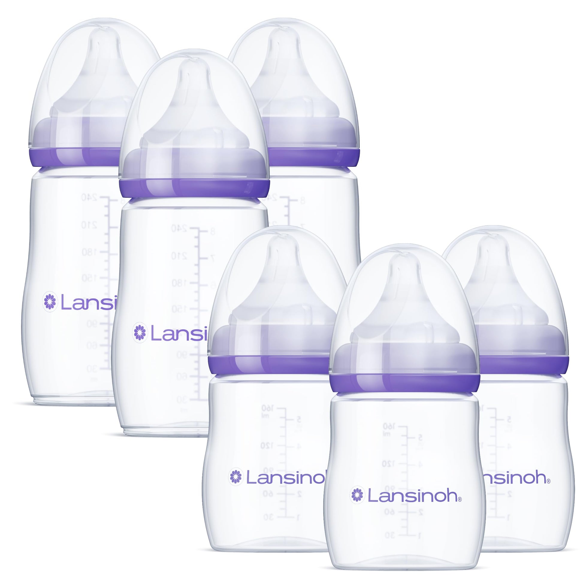 Lansinoh Anti-Colic Baby Bottles For Feeding Babies, 3 Count Each Of 5 Ounces And 8 Ounces, 6 Bottles Total, Includes 3 Medium F