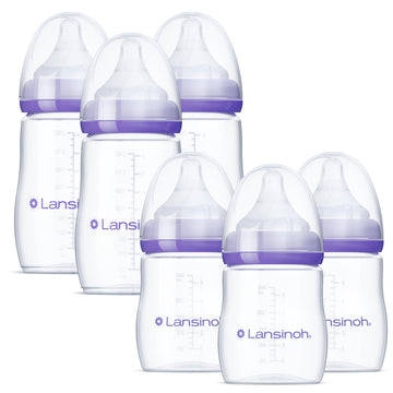 Lansinoh Anti-Colic Baby Bottles For Feeding Babies, 3 Count Each Of 5 Ounces And 8 Ounces, 6 Bottles Total, Includes 3 Medium F