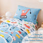 Perfemet 4-Piece Toddler Bedding Set Boys Cars Toddler Comforter With Sheets Reversible Lightweight Blue Vehicles Toddler Bed Se