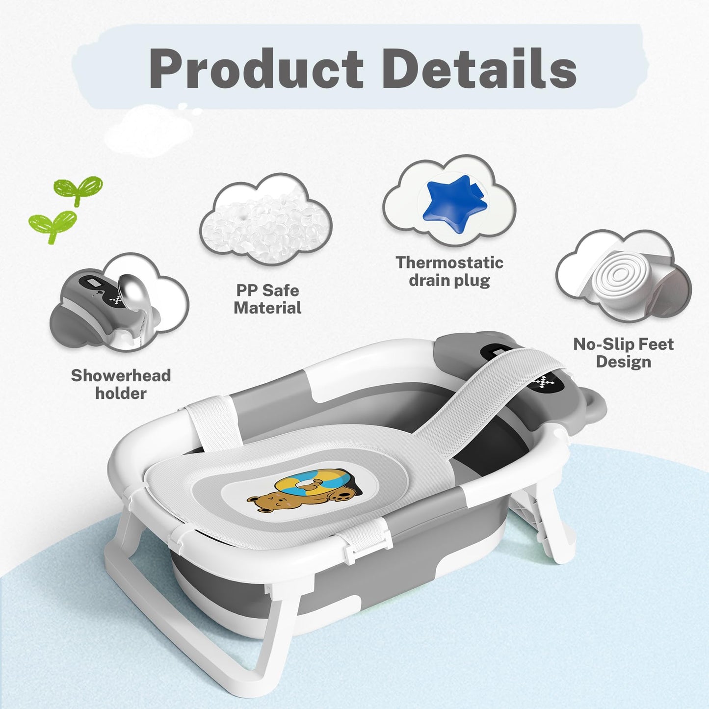 Avidor Baby Bathtub,Collapsible Bathtub For Newborn To Toddler,Durable Essential Infant Bath Tub,Portable Travel Baby Tub With S