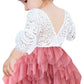2Bunnies Girl Peony Lace Back A-Line Tiered Tutu Tulle Flower Girl Dress (Dusty Rose Bell Sleeve, 9/10)