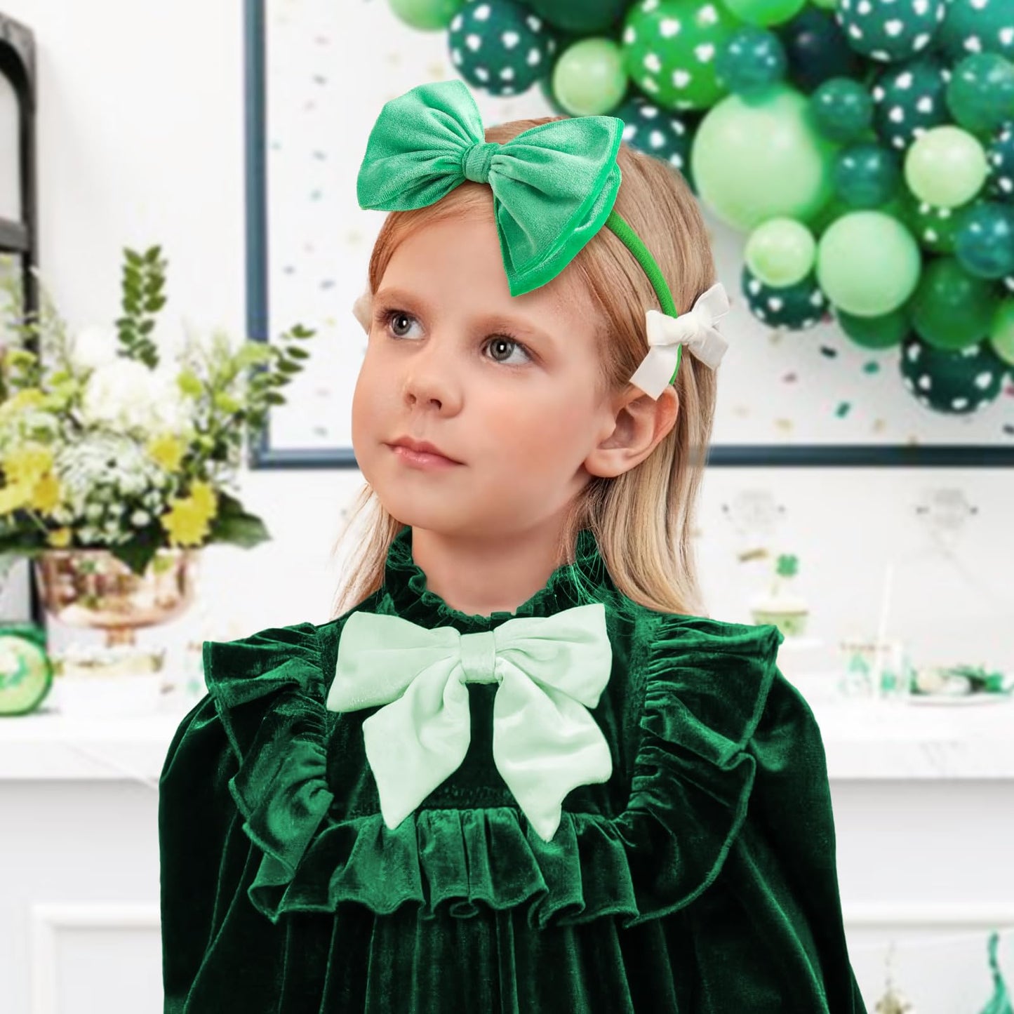Yanjie St. Patrick'S Baby Headbands Green Velvet Bows Shamrock Clover Hair Accessories For Newborn Infant Toddler Girls