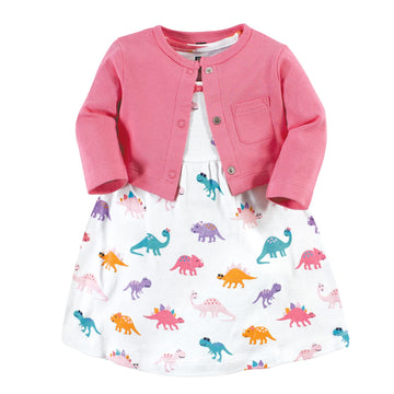 Hudson Baby Baby Girls' Cotton Dress And Cardigan Set, Cute-A-Saurus, 0-3 Months