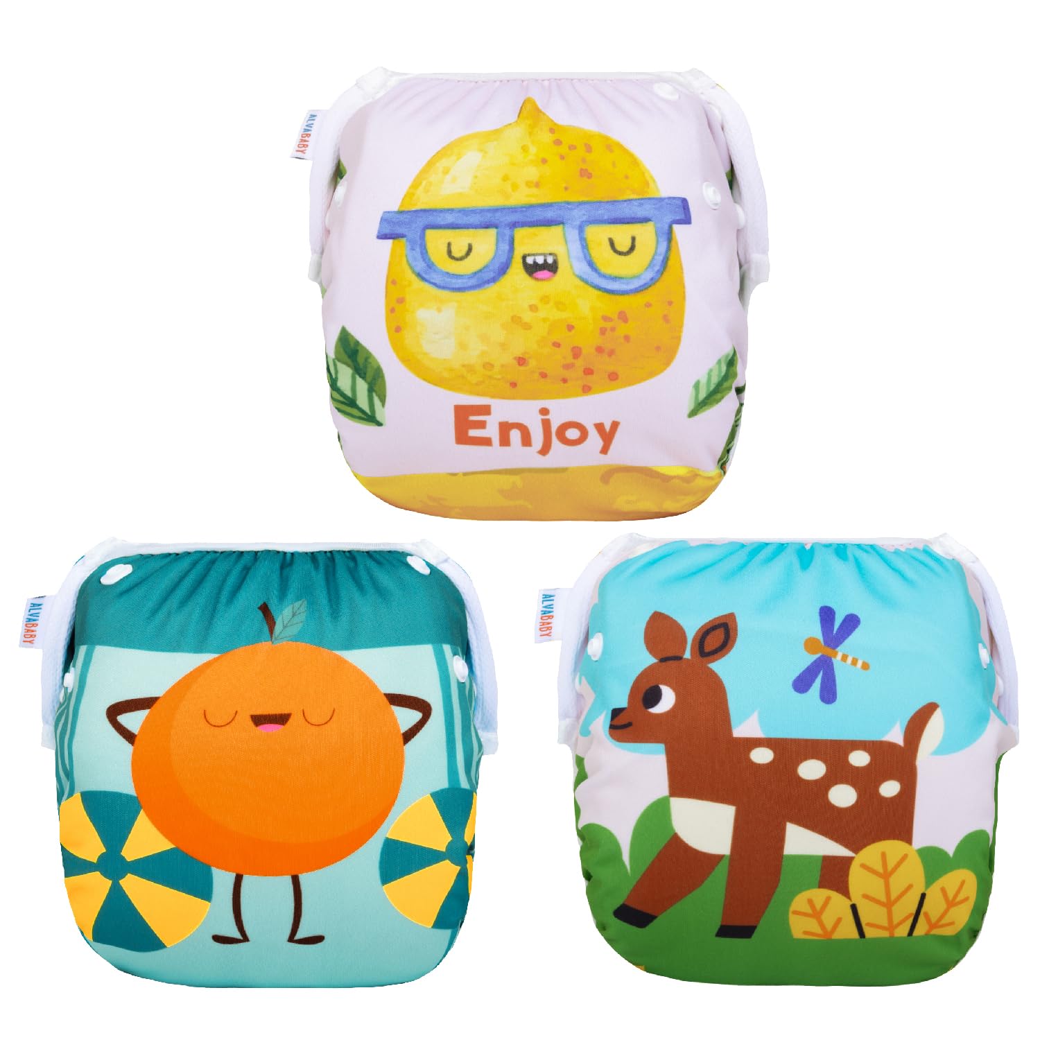Alvababy 3 Pack Large Swim Diapers, Baby/Toddler/Infant Snap Adjustable Reusable Swim Diaper Baby Gift For Boy And Girl 3Zswy43