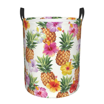 Pevtufa Hawaiian Pineapples Foldable Laundry Basket Organizer,Fabric Clothes Toy Storage Basket Nursery Hamper Storage Bin For H