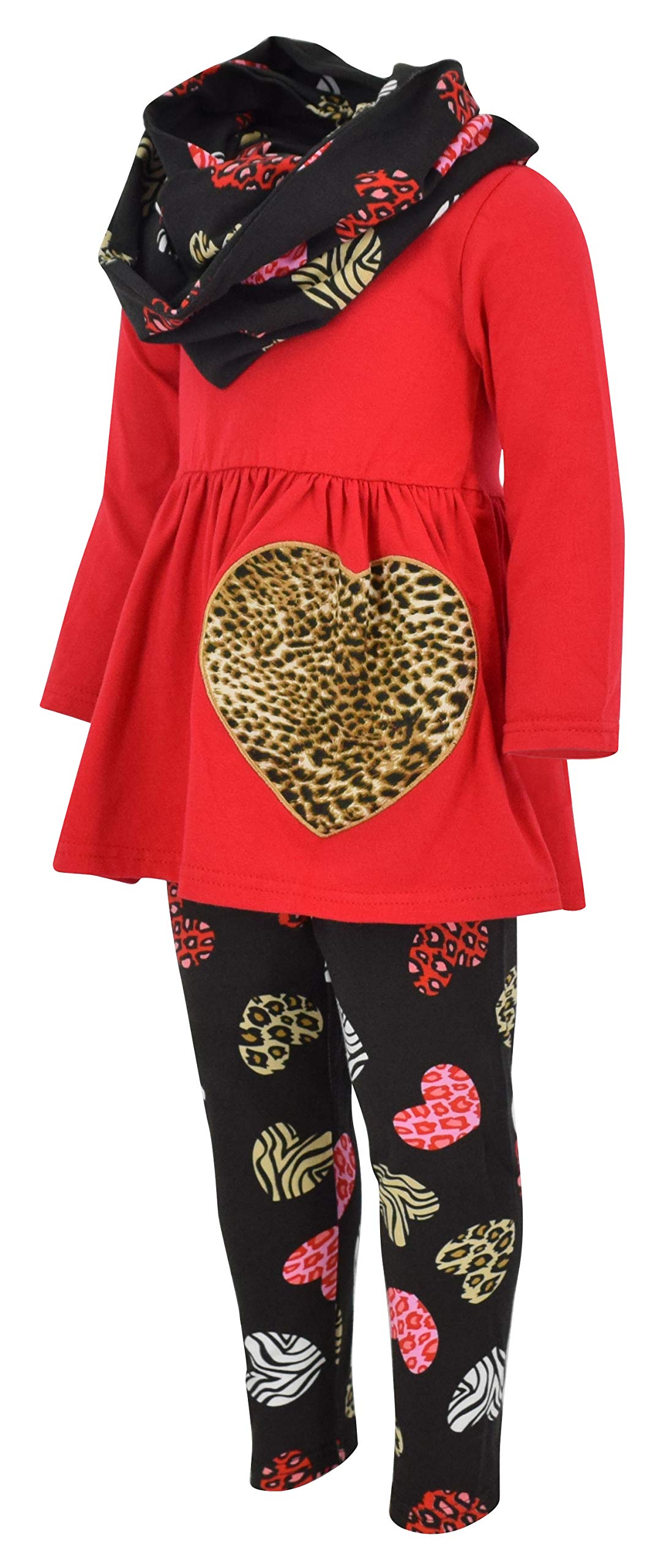 Unique Baby Girls Valentines Day Toddler Animal Print Hearts Legging Set Outfit (8 Years, Red)