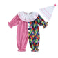 Aiwpstoin Toddler Baby Clown Costume Boy Girl Funny Halloween Outfit Contrast Color Long Sleeve Jumpsuit with Hat (Pink, 12-18 M