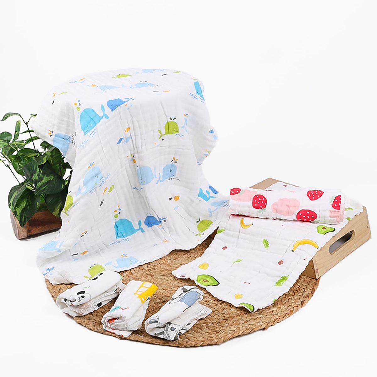 MomS Home Unisex Baby Organic Cotton Super Soft Absorbent 6 Item Gift Set | 03 Years | Muslin 6 Layer Wash Towel 60X120 Cm P