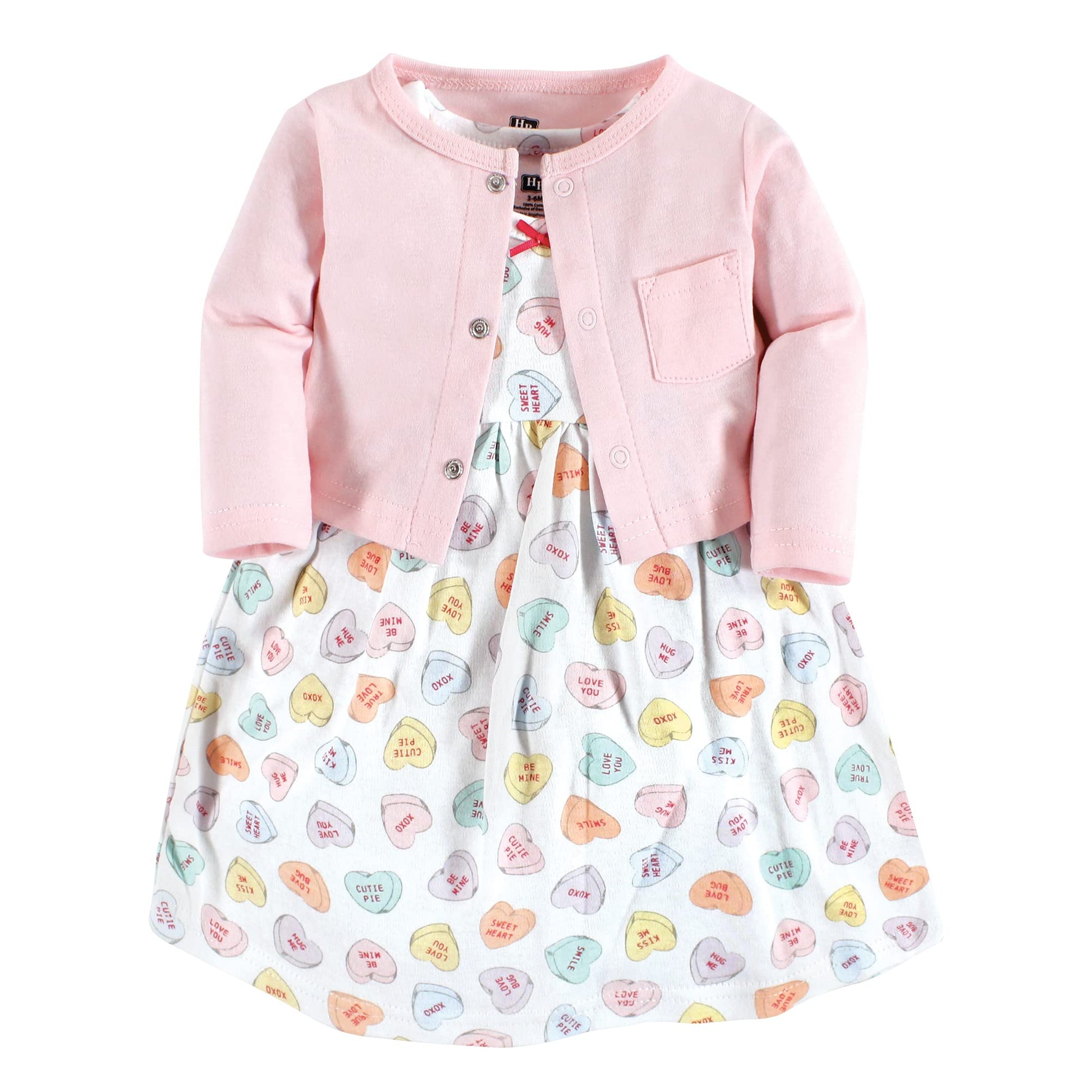 Hudson Baby Baby Girls' Cotton Dress And Cardigan Set, Be Mine Valentine, 6-9 Months