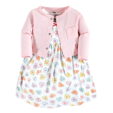 Hudson Baby Baby Girls' Cotton Dress And Cardigan Set, Be Mine Valentine, 3-6 Months