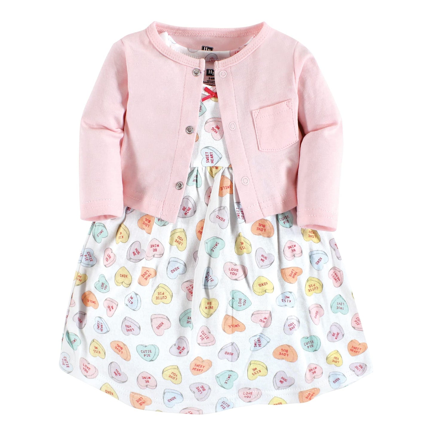 Hudson Baby Baby Girls' Cotton Dress And Cardigan Set, Be Mine Valentine, 0-3 Months