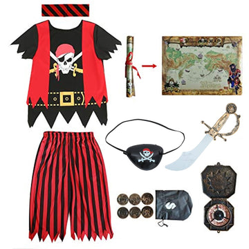 Lingway Toys Kids Pirate Costume,Pirate Role Play Dress Up Completed 8Pcs Set For Kids 7-8Years