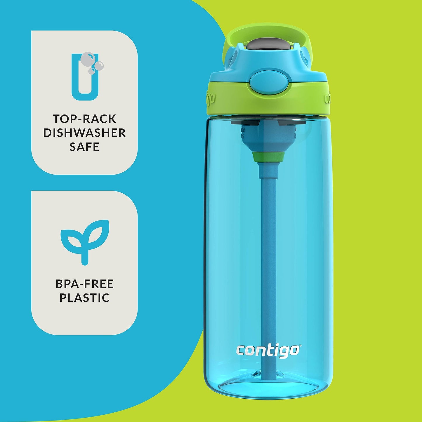 Contigo Kids 20Oz 2-Pack Aubrey Water Bottles With Cleanable Silicone Straw, Spill-Proof Lid, Dishwasher Safe, Blue Raspberry/Co