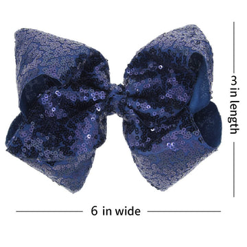 Amydecor 6 Inch Navy Blue Sparkly Glitter Sequin Hair Bows For Girls Toddlers Kids Children Teenage (2Pcs)
