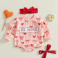 Fiomva Valentines Baby Girl Outfit Infant Heart Bow Bubble Romper Sweatshirt Newborn Bodysuit Top Toddler Spring Clothes (H Bowk