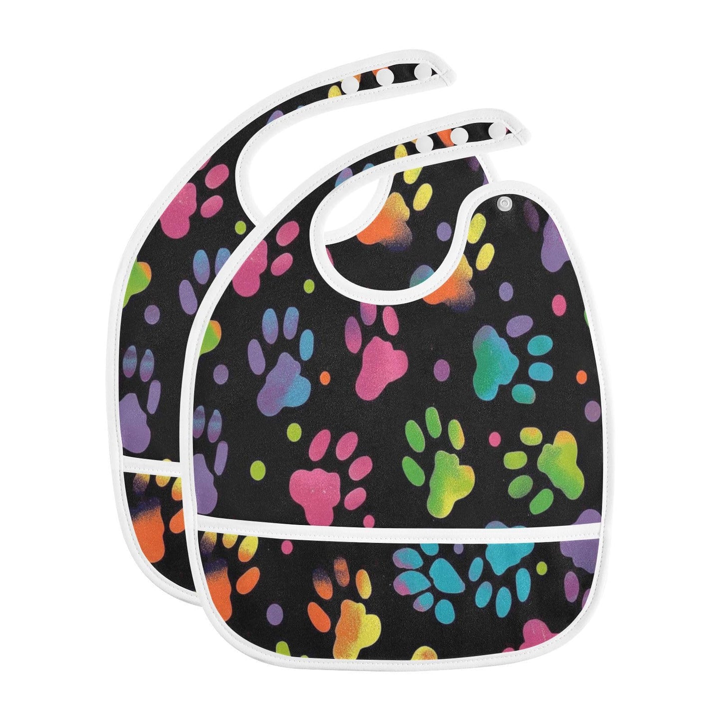 MCHIVER Rainbow Paw Print Baby Bibs for Toddlers Boys Girls Waterproof Feeding Bib Apron with Food Cather Adjustable Cotton Food