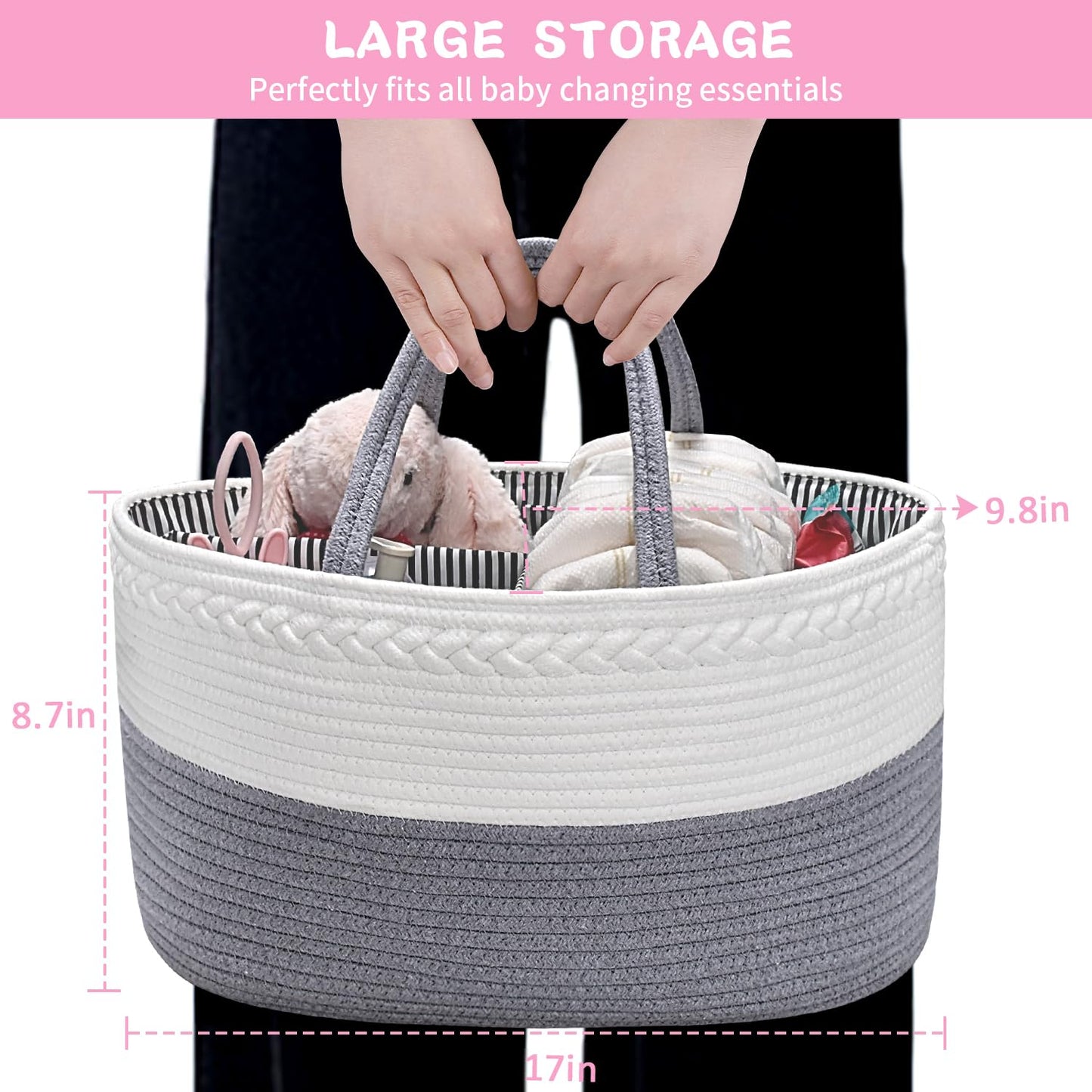 Abenkle Large Baby Diaper Caddy Baby Basket, Nursery Storage Bin And Car Organizer For Diapers And Baby Wipes, Changing Table Co