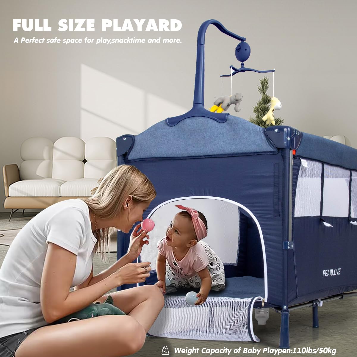 Pearlove Baby Bassinet Bedside Crib With Portable Diaper Changing Table, 5-In-1 Pack And Play Baby Crib For Newborn Baby, Mattre