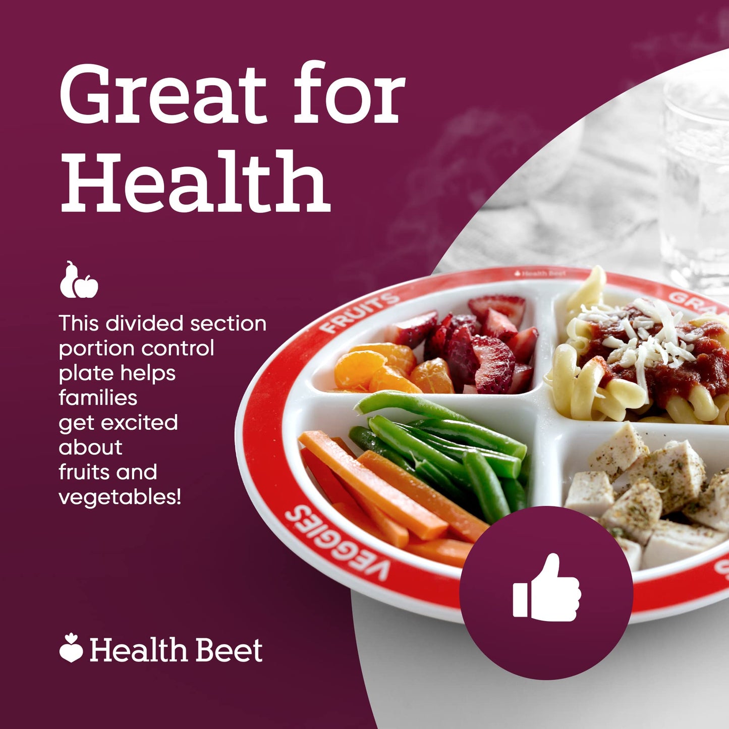 Health Beet Choose Myplate Portion Plate For Kids, Toddlers - Kids Nutrition Plates With Dividers From (English Language, Single