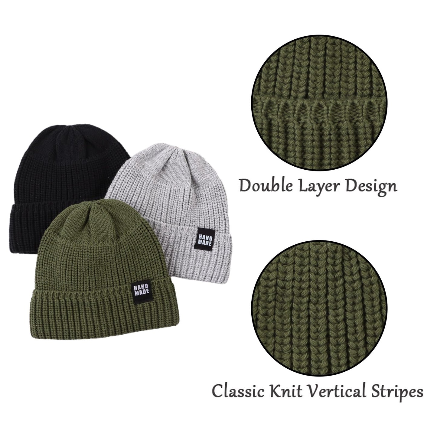 Simple Knitted Baby Beanie Hip-Hop Boys Winter Hat Toddler Kids Bonnet For Girls 0-5Y (3Pcs-A, 6-24 Months)