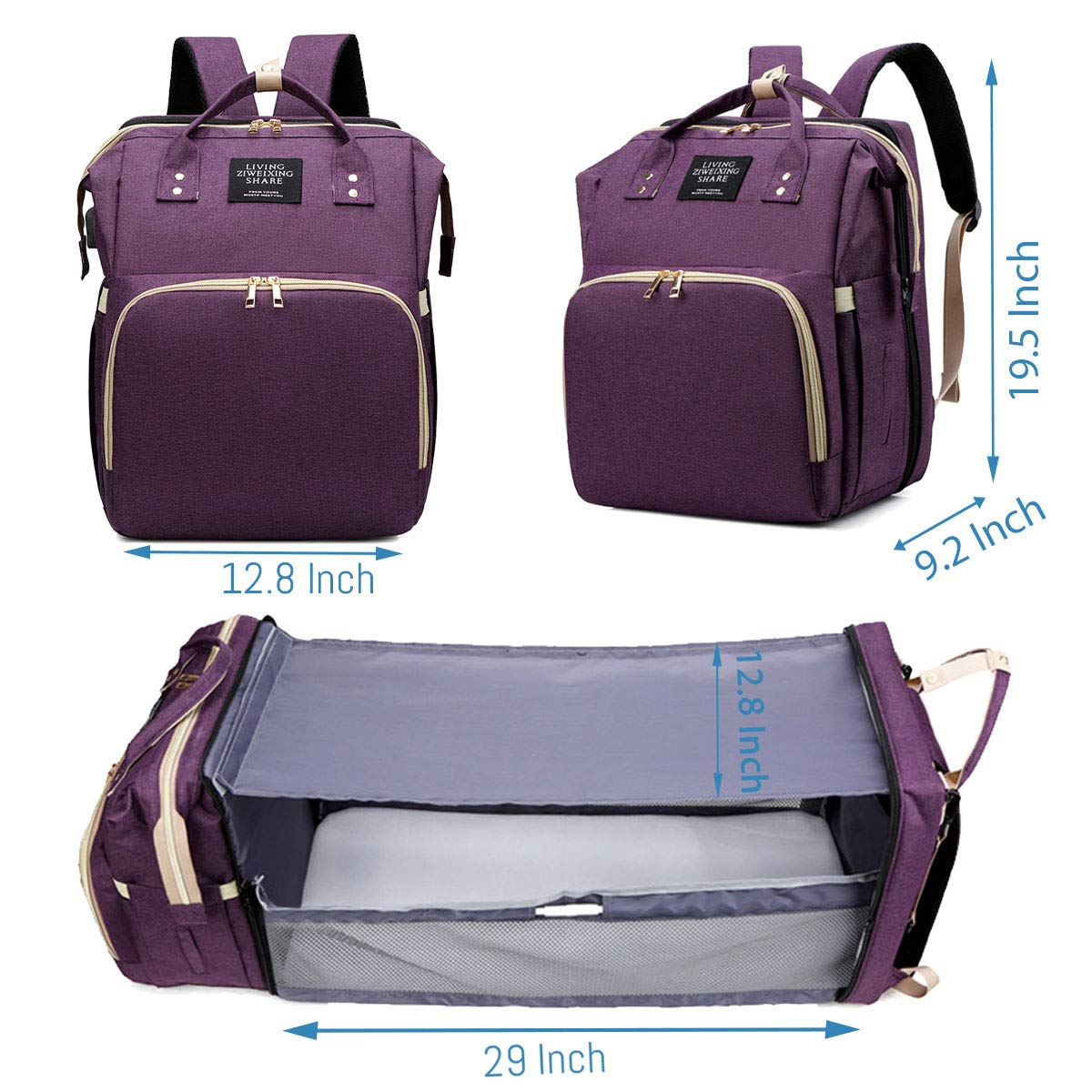 Salifa Diaper Bag Backpack, Nappy Baby Bags With Portable Changing Pad, 900D Waterproof Multi-Function Travel Portable Mommy Bag