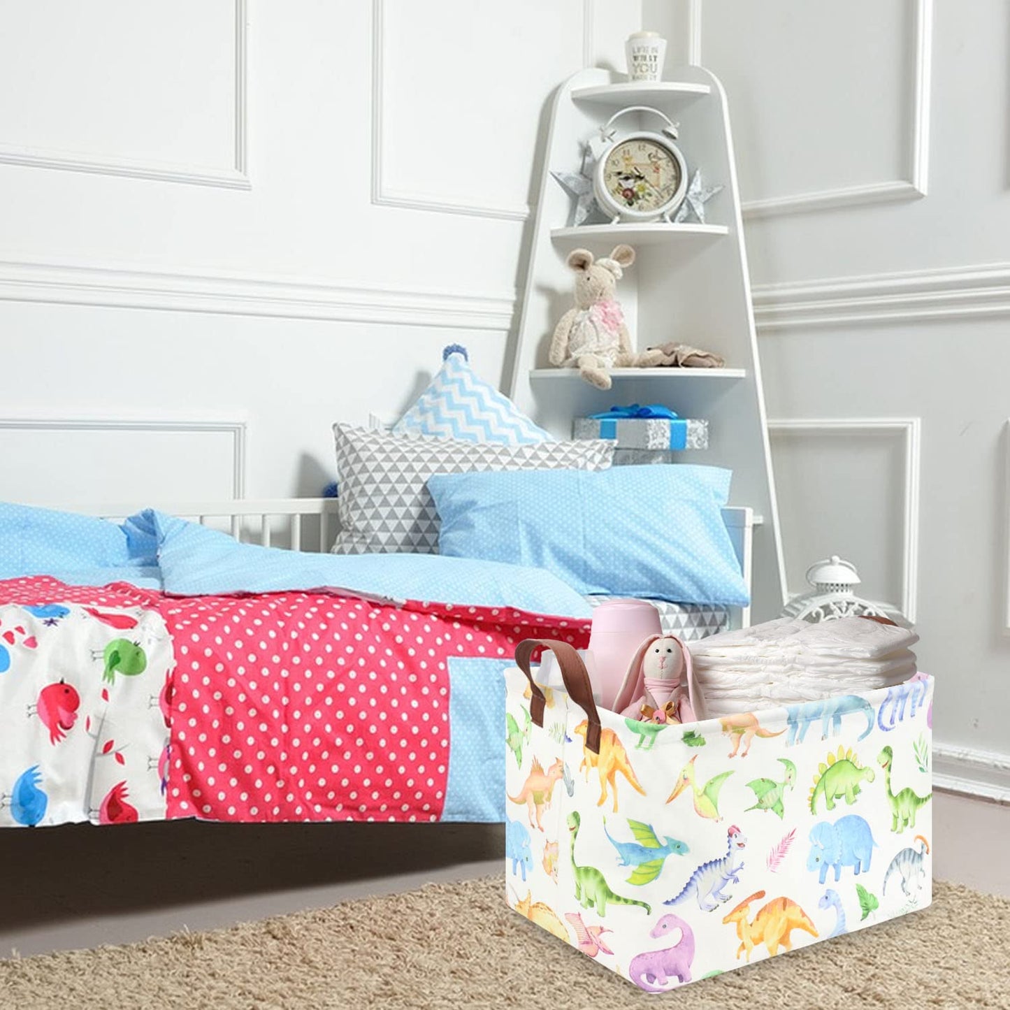 Fxocshe Rectangle Dinosaur Basket,Kids Toy Storage Bin,Storage Basket Bins Organizer For Boys Nursery Hamper,Baby Room Decor,She