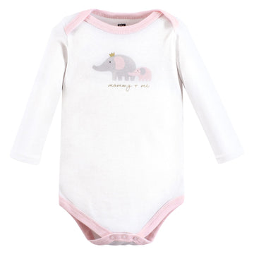 Hudson Baby Unisex Baby Cotton Long-Sleeve Bodysuits Pink Gray Elephant 3-Pack, 9-12 Months