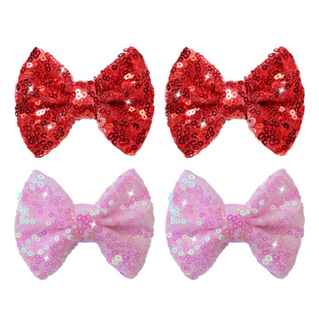 Red Hair Clip, 4Pcs Pink Red Bow Hair Accessories For Little Teen Girls Toddler Kids, Sparkly Bows Toddler Glitter Hair Clips Al