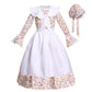 Vibsion Girls Prairie Pioneer Costume Pilgrim Dress Kids Floral Colonial Village Girl Costume Bonnet Apron Set Halloween